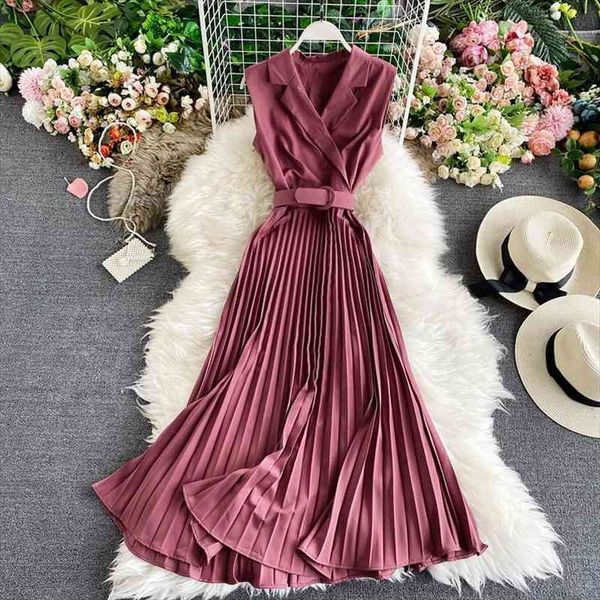 

women french pleated dress summer korean style sleeveless a-line dresses fashion solid streetwear dress, Black;gray