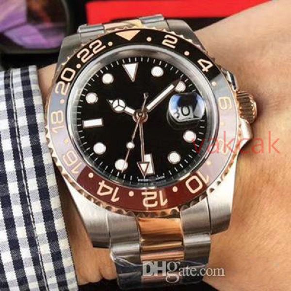 

luxury fashion gmt ceramic rose gold bezel new mens mechanical ss 2813 automatic movement watch sports men designer watches wristwatches, Slivery;brown