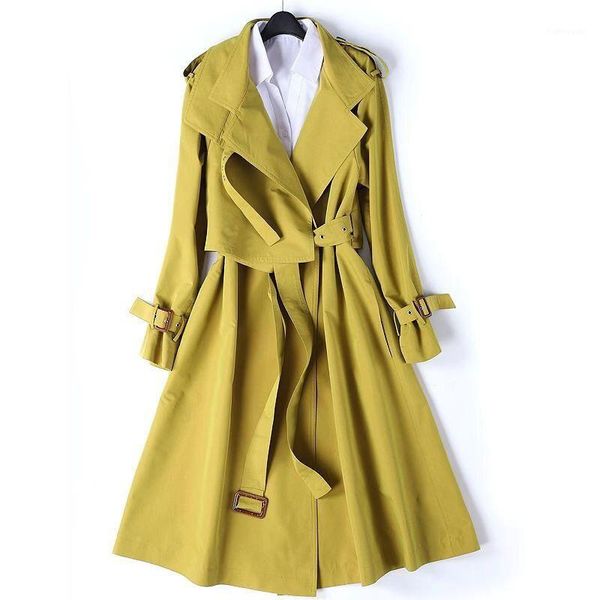 

women 2020 spring autumn new fashion casual loose simple classic long trench coat with belt chic female windbreaker outwear l1991, Tan;black