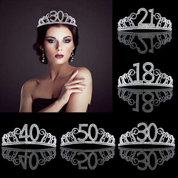 

1pc silver metal rhinestone birthday crystal crown hat headband for women girls anniversaire party decor diadem hair jewelry