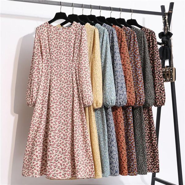 

2020 new elegant autumn print dress women office lady o neck high wasit long sleeve dress female slim casual1, Black;gray