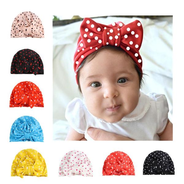 

baby hats cotton dot pattern knotted head hats kids bow tie beanies children caps accessories for baby boys girls 1-2 sqclzk, Yellow