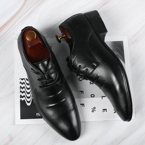 

dress shoes working office mens genuine leather white business wedding lace up flats d12-23, Black