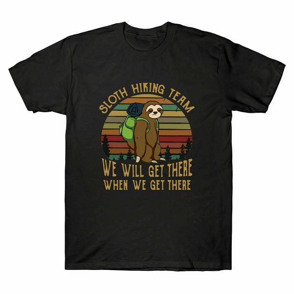 

sloth hiking team we will get there vintage men's t-shirt black funny tee sport hooded sweatshirt hoodie