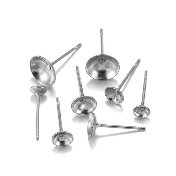 

100pcs stainless steel cup shape earring settings ear post pin findings diy ear jewelry making earrings blank base fits crystal h jllrog, White