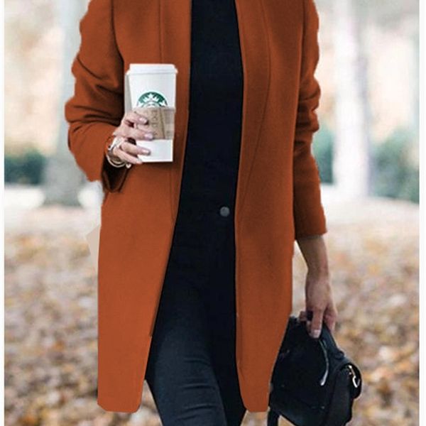 

2021 new female fashions wool sleeve mandarin jacket causal autumn long coat size 5xl o7sm, Black