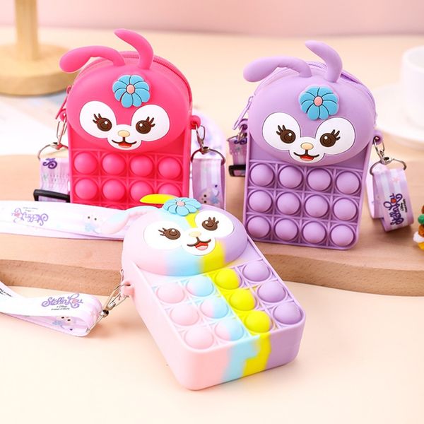 

easter bunny mini coin purse decompression fidget toys finger push bubble silicone storage bag keychain pendant adjustable rabbit kids satch