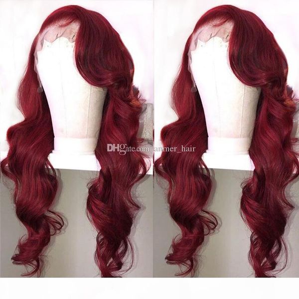 

150%density 99j burgundy glueless lace front human hair wigs red brazilian body wave preplucked lace front wig with baby hair, Black;brown