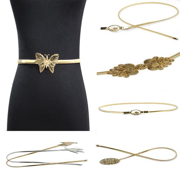 

2020 new ladies metal spring waist chain decorative belt golden leaf women's elastic metal waist chain bg-1287, Black;brown