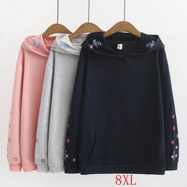 

autumn women's hoodie large size 4xl 5xl 6xl 7xl 8xl bust 132cm fashion casual loose long sleeve snowflake embroidered hoodie1, Black