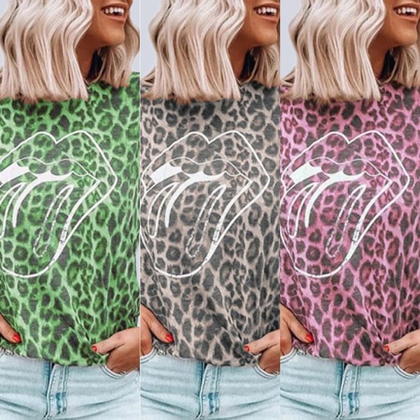

summer 2020 coat round neck leopard lip print short sleeve women summer 2020 coat t-shirt round neck leopard lip print short sleeve t-sh, White