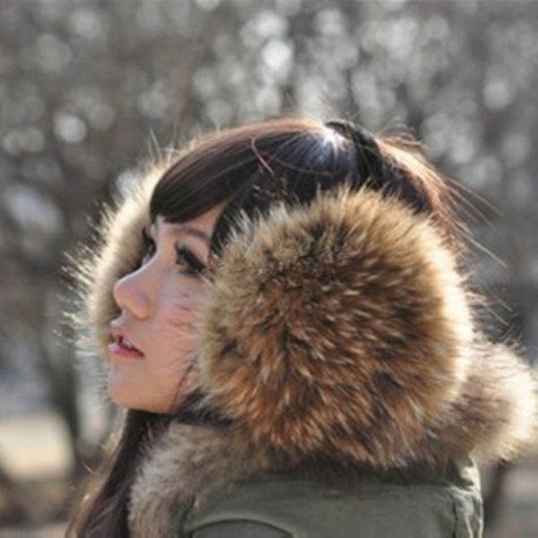 

genuine headphones raccoon earmuffs winter protection full fur ear warmer 201028, Blue;gray