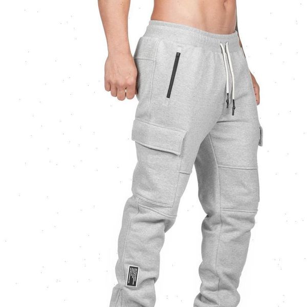 

mens multi pocket gray sports leg pants autumn and winter new jogger large size mens training slimming cotton sportswearm 2xl, Black