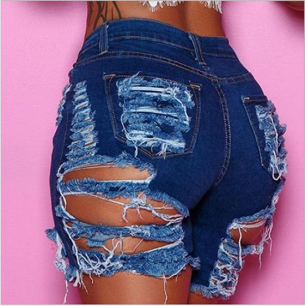 

women shredded stretch ripped denim shorts distressed high waist skinny demin shorts jeans 2020 female street style short jeans, Blue