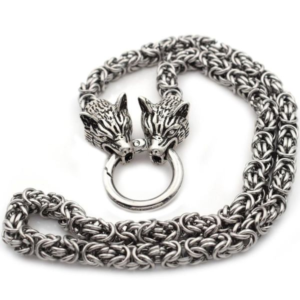

chains mens wolf head necklace steel heavyviking norse jewelry necklaces chain diameter 7mm, Silver
