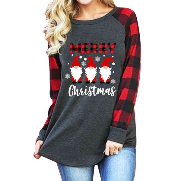

merry christmas print o-neck women long sleeve tee shirt loose letter tree elegant ladies casual t-shirt clothes autumn spring, White