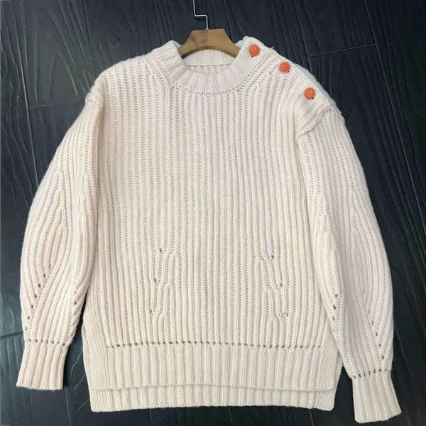 

2021 new hollow solid thick sweater women long sleeve o neck button wool pullover autumn winter casual vintage sweaters 42w2, Black