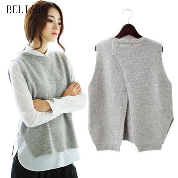 

beliarst spring new cashmere knit vest back split hedging loose sweater vest waistcoat female thin section knitted pullover y200910, White;black
