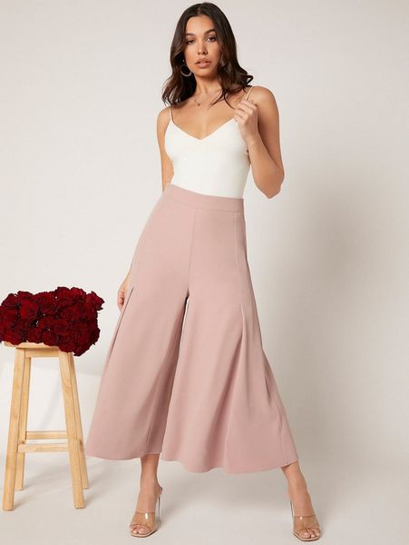 

solid wide leg pants b7l6#, Black;white