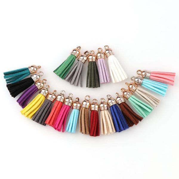 

new 10pcs 3cm vintage gold color cap suede leather tassel for keychain straps jewelry fiber fringe diy pendant charms findings h wmtuhh