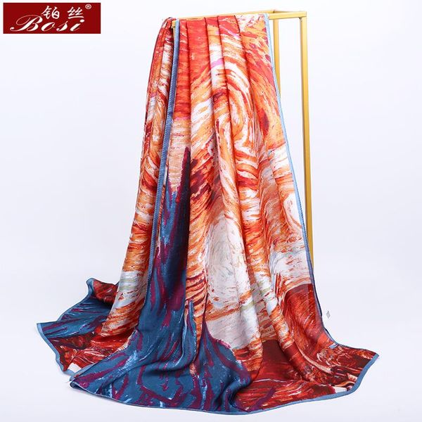 

2020 silk women scarf print scarves shawls women lady wraps soft female designer mask beach poncho accessories, Blue;gray