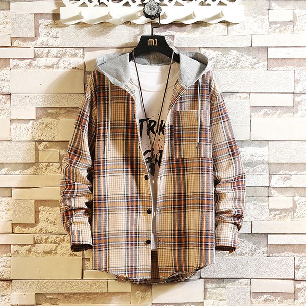 

2021 casual brand with hooded plaid shirt men shirts long sleeves new spring autumn plus asian size m-5xl ww9v, White;black