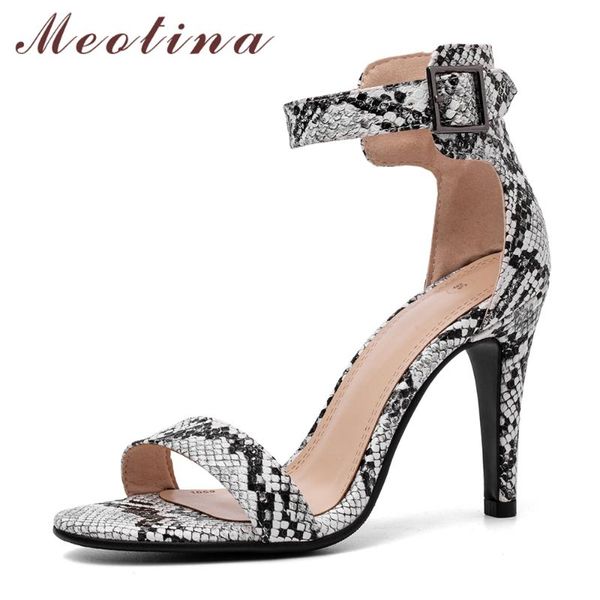 

meotina summer sandals women shoes snake print stiletto high heel shoes buckle open toe ankle strap sandals lady size 34-43, Black