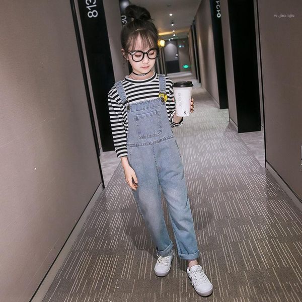 

jumpsuits spring autumn kids girl jeans overalls for teens denim rompers child children pants girls overalls1, Blue