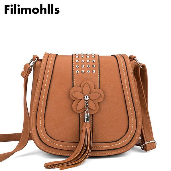 

pu leather crossbody shoulder bag luxury flower tassel women bags designer handbags rivet messenger bags f-197