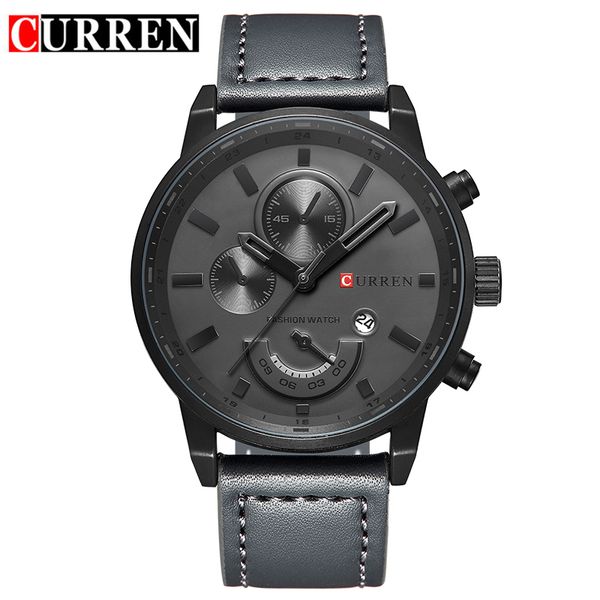 

curren watch for men quartz-watch men's round dial analog watch with date display 8217, Slivery;brown