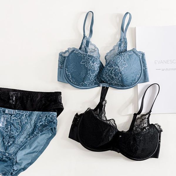 

bras sets 2021 summer cotton thin cup young ladies intimates deep-v neck bow push up women lingerie suits lace underwear bra set1, Red;black