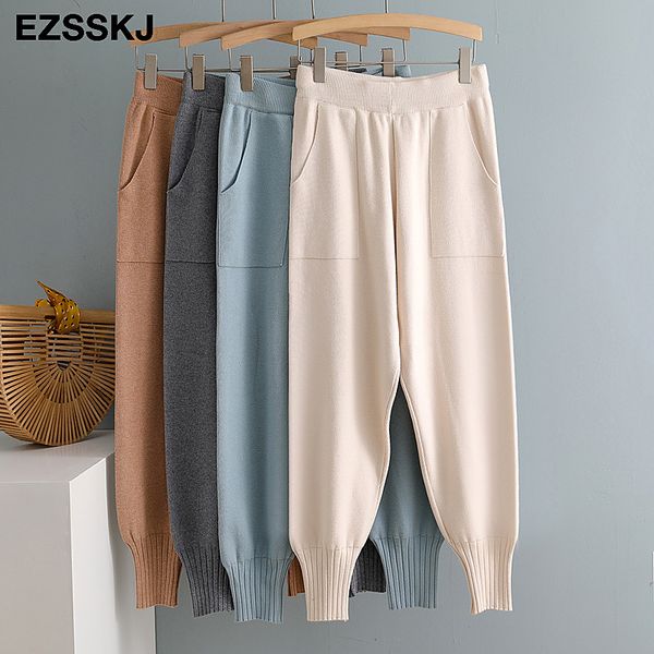 

chic autumn winter chic harem pants women loose trousers female knitted pants knit trousers with pockets radish pants 1017, Black;white
