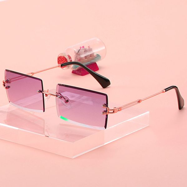 

rectangle 2020 frameless sunglasses trimmed women uv400 green brown gradient rimless square glasses for men summer style female