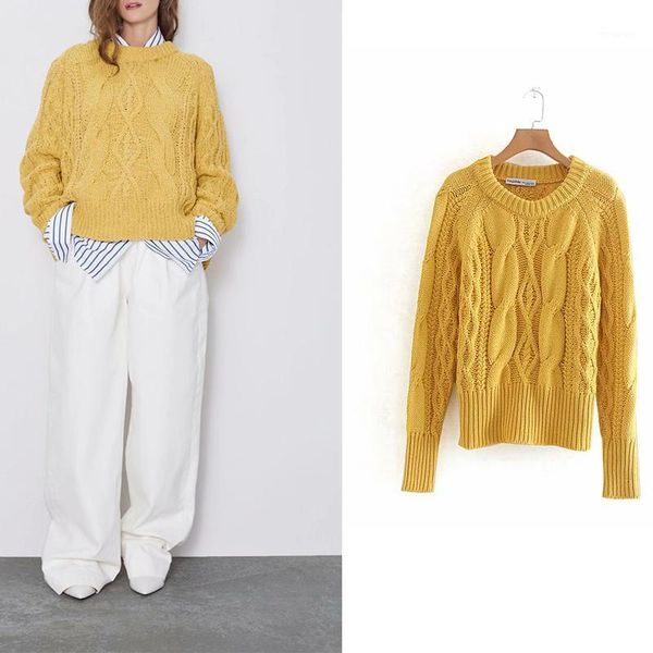 

2019 women yellow elegant oversized twist sweater long style long sleeve o neck yellow pullovers female casual loose 1, White;black