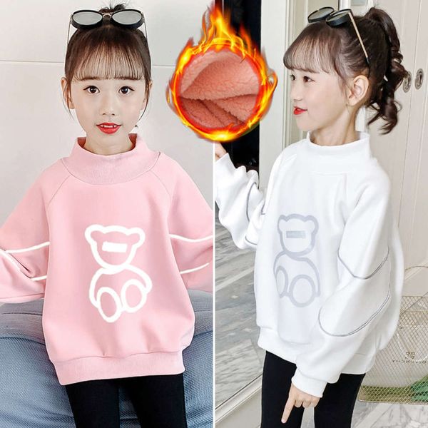 

wtern girls' sweater sle plush new thickened bottom coat children's winter warm et cartoon luminous bear gsy1, Black