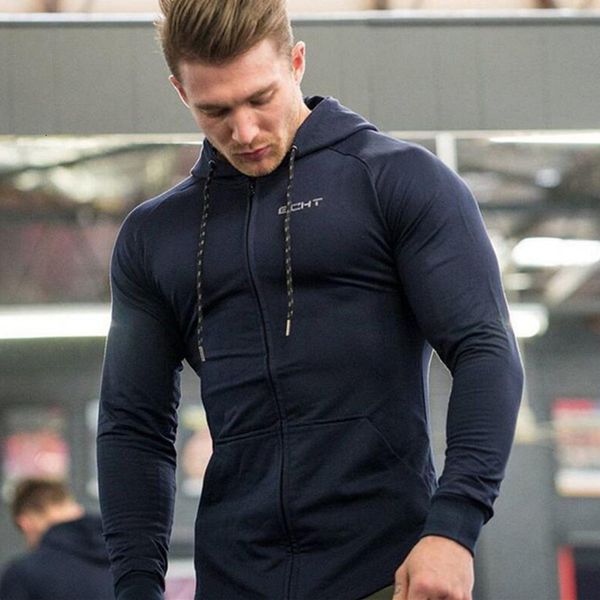 

fall new men coon sweatshirt gyms fitness bodybuilding workout hoodies casual hooded jacket zipper sportswear clothing, Black