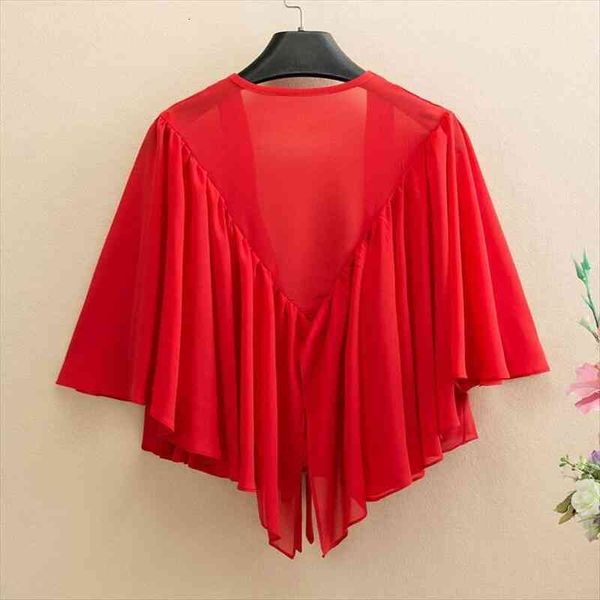 

fashion korean batwing sleeve ruffle cardigan streetwear sun protection chiffon shirt plus size air-conditioned blouse 8xl 7xl, White
