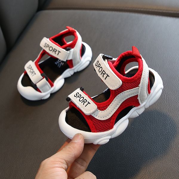 

leathers 2020 fashion new girls kids summer for boys sweet children sandals toddler baby breathable hoolow outor shoes, Black;red