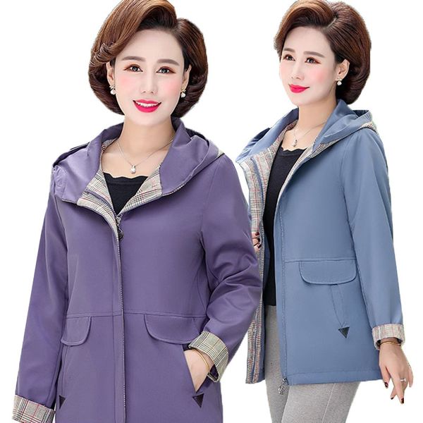 

2021 new women's coats jackets, mother's middle-aged jackets spring half-long autumn with a hood outerwear plus size 5xl lavw, Black;brown