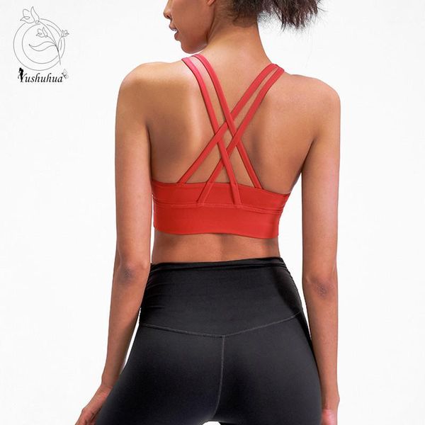 

yushuhua shockproof cross straps running sport bras gym workout brassiere women push up fitness vest yoga crop 1, White;black
