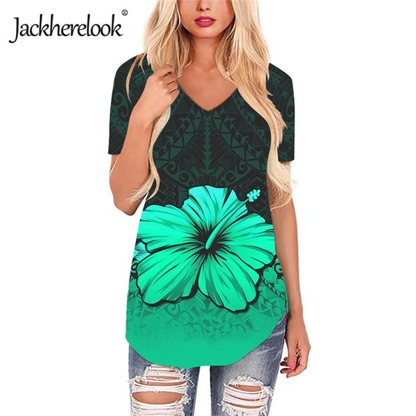 JackereLook Hawaiian Hibiscus Plumeria Print Женская блузка Harajuku Polynesian Tribal Design Ladies с короткими рукавами Верхние рубашки 201028