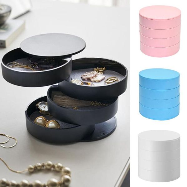 

4 layers rotating plastic storage box cosmetic storage box earrings rings holder makeup organizers holder jewelry case, Pink;blue