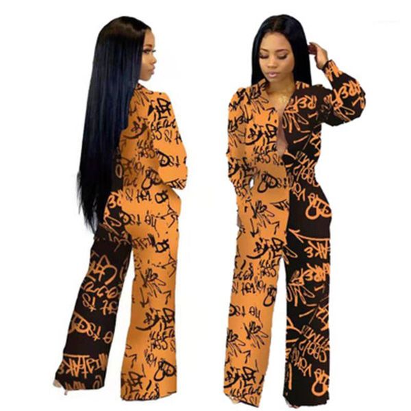 

straight loose sports jumpsuit ladeis graffiti letter rompers fashion trend long sleeve cardigan trousers jumpsuits designer female new, Black;white