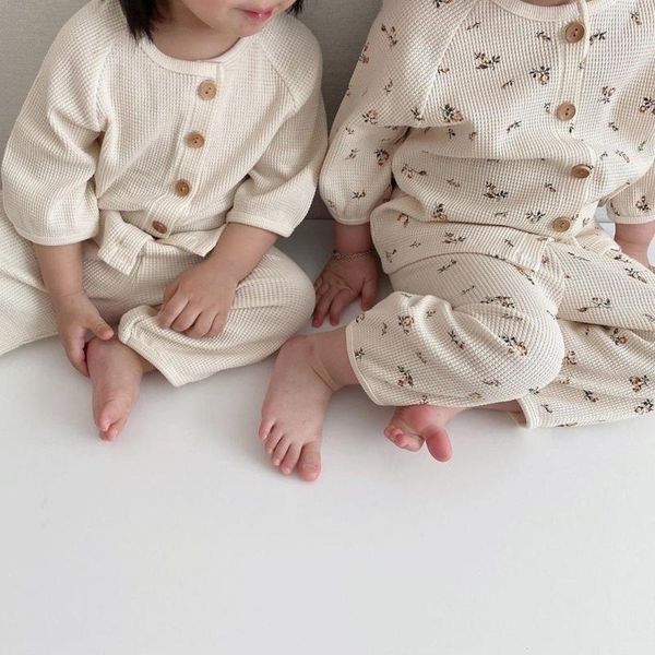 

autumn baby boys fashion clothing sets 2pcs suit kids cotton short sleeve button and pants solid children girls clothes set y200901, White