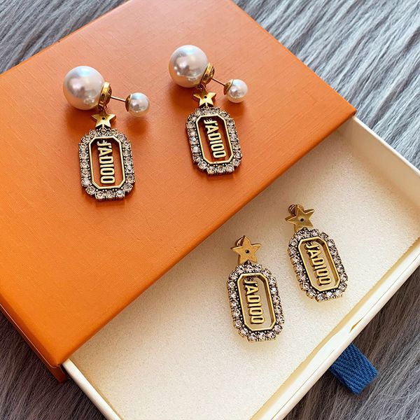 

d family high version pearl letter star inlaid diamond earrings female dijia temperament versatile earrings, Golden