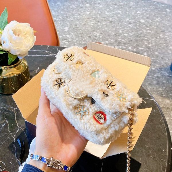 

mini chain crossbody bag lady shoulder handbag women mouth red bag high lamb hair bag mobile phone purse