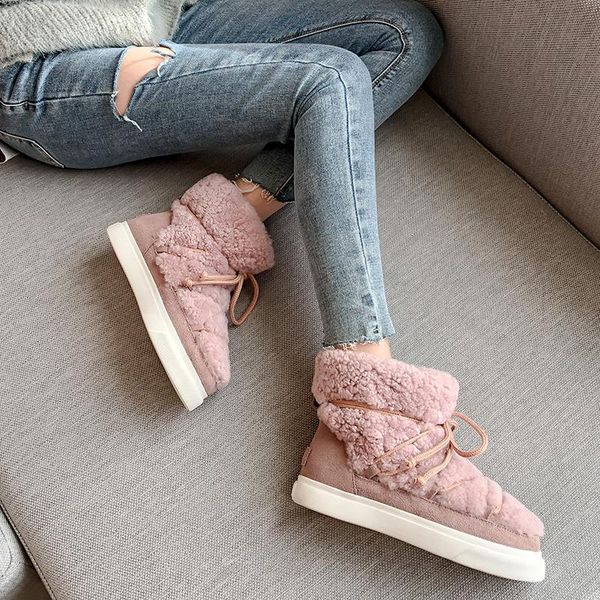

bottes femme ankle boots female big size snow boots sweet lambswool cow suede keep warm casual shoes women's snow mujer, Black