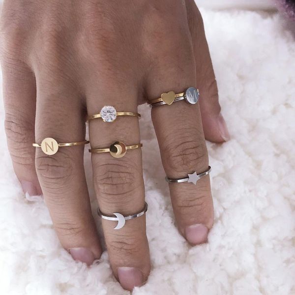 

she weier stainless steel letter finger rings for women engagement ring set wedding love couple titanium wholesale lots bulk, Golden;silver