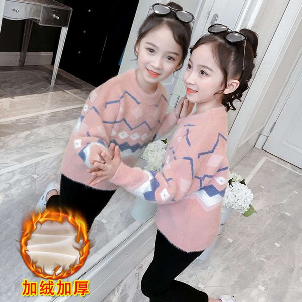 

clothing girls autumn winter 2020 new girls' thickened mink cashmere medium large children's sweater, Blue