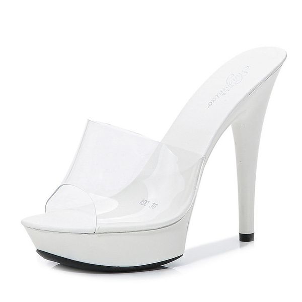 

new pvc 2021 summer sandals candy wedding shoes woman proof four inches high heel chinos women pvdk, Black
